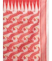 Traditional Tamarind Leaf Resham Dhakai Jamdani Pure Cotton Handloom Saree without Blouse Piece (Red White)