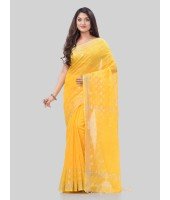 DESH BIDESH Women`s Tant Cotton Silk Handloom Cotton Saree Flowting Leaves Work With Blouse Piece(Yellow)