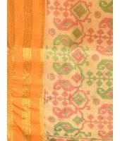  Bengal Tant Jamdani Printed Handloom Cotton Saree Without Blouse Piece (Yellow)