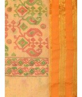  Bengal Tant Jamdani Printed Handloom Cotton Saree Without Blouse Piece (Yellow)