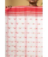  Tant Pure Handloom Cotton Saree Woven Temple Ball Design Without Blouse Piece (White Red)