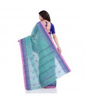 Women`s Traditional Pure Cotton Handloom Saree Woven Tikli Designer Without Blouse Piece(Firoza)