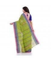 Women`s Traditional Pure Cotton Handloom Saree Woven Tilak Designer Without Blouse Piece (Green)