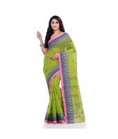 Women`s Traditional Pure Cotton Handloom Saree Woven Tilak Designer Without Blouse Piece (Green)