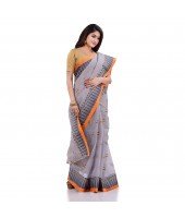 Women`s Traditional Pure Cotton Handloom Saree Woven Tilak Designer Without Blouse Piece(Grey Orange)