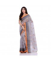 Women`s Traditional Pure Cotton Handloom Saree Woven Tilak Designer Without Blouse Piece(Grey Orange)