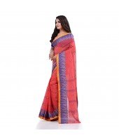 Women`s Traditional Pure Cotton Handloom Saree Woven Tilak Designer Without Blouse Piece(Light Red)