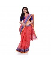 Women`s Traditional Pure Cotton Handloom Saree Woven Tilak Designer Without Blouse Piece(Light Red)