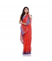 Women`s Traditional Pure Cotton Handloom Saree Chotushkone Woven Designer Without Blouse Piece(Orange)