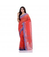 Women`s Traditional Pure Cotton Handloom Saree Chotushkone Woven Designer Without Blouse Piece(Orange)