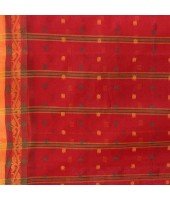 Women`s Traditional Pure Cotton Handloom Saree Chotushkone Woven Designer Without Blouse Piece(Red)