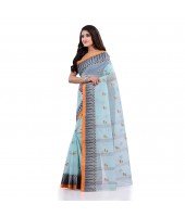 Women`s Traditional Pure Cotton Handloom Saree Woven Tikli Designer Without Blouse Piece(Soft Blue)