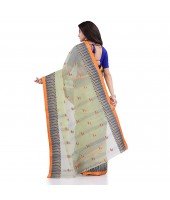 Women`s Traditional Pure Cotton Handloom Saree Woven Tikli Designer Without Blouse Piece (Soft Green)