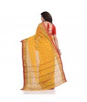 Women`s Traditional Pure Cotton Handloom Saree Chotushkone Woven Designer Without Blouse Piece (Yellow)