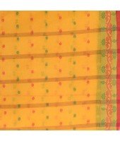 Women`s Traditional Pure Cotton Handloom Saree Chotushkone Woven Designer Without Blouse Piece (Yellow)