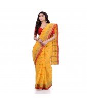 Women`s Traditional Pure Cotton Handloom Saree Chotushkone Woven Designer Without Blouse Piece (Yellow)