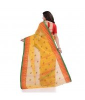 Women`s Traditional Pure Cotton Handloom Saree Woven Tikli Designer Without Blouse Piece (Yellow)