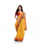 Women`s Traditional Pure Cotton Handloom Saree Woven Tikli Designer Without Blouse Piece (Yellow)