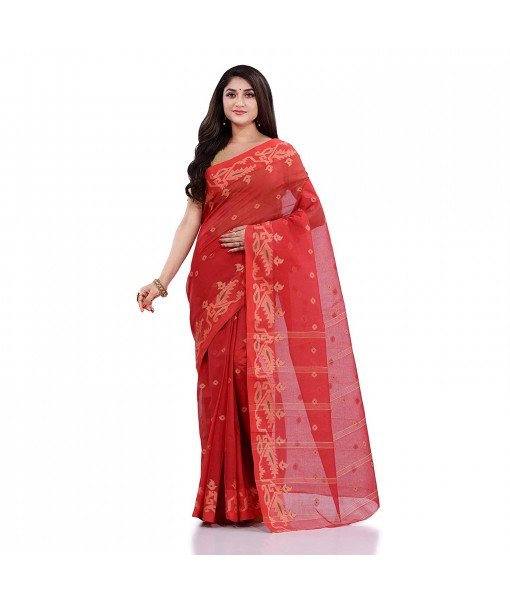 Women`s Traditional Pure Handloom Cotton Saree MinaKarat Woven Designer Without Blouse Piece (Red)