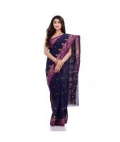 Women`s Traditional Pure Handloom Cotton Saree MinaKarat Woven Designer Without Blouse Piece (Dark Blue Purple)