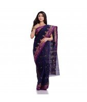 Women`s Traditional Pure Handloom Cotton Saree MinaKarat Woven Designer Without Blouse Piece (Dark Blue Purple)