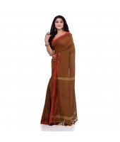 DESH BIDESH Women`s Traditional Bengali Tant Handloom Cotton Saree Loveria Design With Blouse Piece(Brown)