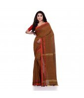 DESH BIDESH Women`s Traditional Bengali Tant Handloom Cotton Saree Loveria Design With Blouse Piece(Brown)