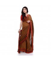 DESH BIDESH Women`s Traditional Bengali Tant Handloom Cotton Saree Loveria Design With Blouse Piece(Brown)