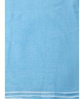  Fancy Trendy Solid Transparent Design Pure Cotton Handloom MulMul Saree (Blue)