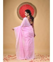  Fancy Trendy Solid Transparent Design Pure Cotton Handloom MulMul Saree (Pink)