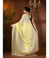 dB DESH BIDESH Women`s Fancy Trendy Solid Transparent Design Pure Cotton Handloom MulMul Saree (Yellow)