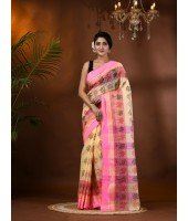 Tree Print Design Pure Handloom Cotton Saree Without Blouse Piece (Pink)