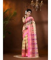 Tree Print Design Pure Handloom Cotton Saree Without Blouse Piece (Pink)