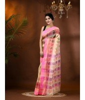 Tree Print Design Pure Handloom Cotton Saree Without Blouse Piece (Pink)