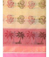 Tree Print Design Pure Handloom Cotton Saree Without Blouse Piece (Pink)