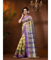 Tree Print Design Pure Handloom Cotton Saree Without Blouse Piece (Purple)