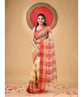 Tree Print Design Pure Handloom Cotton Saree Without Blouse Piece (Red)