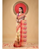 Tree Print Design Pure Handloom Cotton Saree Without Blouse Piece (Red)