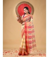 Tree Print Design Pure Handloom Cotton Saree Without Blouse Piece (Red)