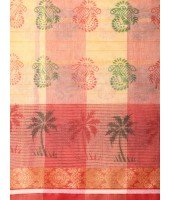 Tree Print Design Pure Handloom Cotton Saree Without Blouse Piece (Red)