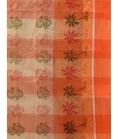 Tree Print Design Pure Handloom Cotton Saree Without Blouse Piece (Orange)