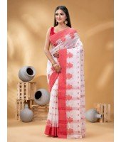 Tant Pure Handloom Cotton Saree Woven Tri Flower Designer Without Blouse Piece