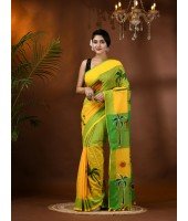 Handloom Pure Cotton Saree Tribal Hand Made Art Design With Blouse Piece (Yellow Green)