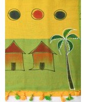 Handloom Pure Cotton Saree Tribal Hand Made Art Design With Blouse Piece (Yellow Green)