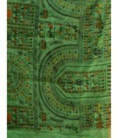 Cotton Blend Tribal Warli Print Half half Design Handloom Sarees with Blouse Piece (Green white)