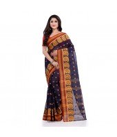 DESH BIDESH Women`s Traditional Pure Cotton Handloom Saree Woven Paisley Kolka Designer Without Blouse Piece (Deep Blue)