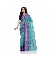 DESH BIDESH Women`s Traditional Pure Cotton Handloom Saree Woven Paisley Kolka Designer Without Blouse Piece (Firoza)