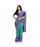 DESH BIDESH Women`s Traditional Pure Cotton Handloom Saree Woven Paisley Kolka Designer Without Blouse Piece (Firoza)