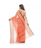 dB DESH BIDESH Women`s Bengal Handloom Pure Cotton Saree Khejur Chori Design Without Blouse Piece Orange