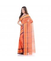 dB DESH BIDESH Women`s Bengal Handloom Pure Cotton Saree Khejur Chori Design Without Blouse Piece Orange